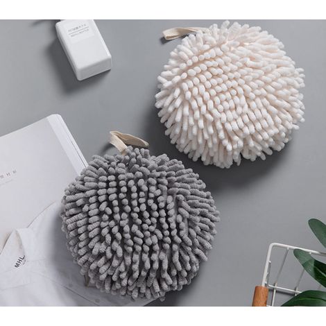 Serviettes en boule Sophie & Panda (lot de 2) blanches et grises - Séchez vos mains instantanément et facilement avec ce lot de serviettes de bain décoratives et créatives.