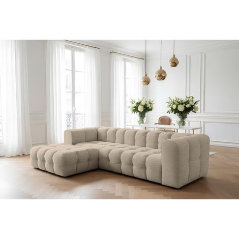 Ecksofa Designersofa SOLVIE in Stoff Moly Beige Ottomane Links