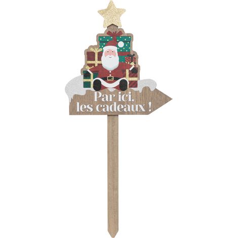 Pancarte Père Noël en Bois avec cadeaux et message H 60 cm - Feeric Christmas