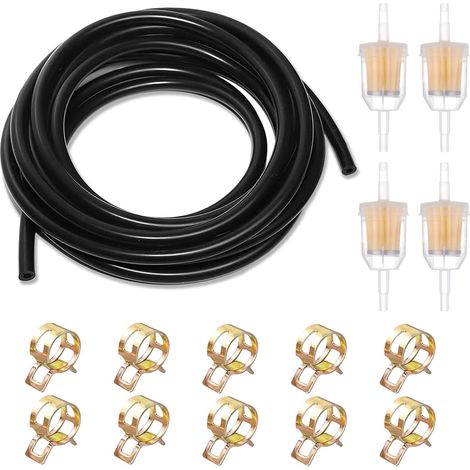 Tuyau de Carburant 5 mm, Kit Tuyau D'essence 5 Mètres avec 4 Filtres à Essence et 10 Colliers de Serrage Durite Essence Durite Gasoil Pour Moteurs Voitures Motos Tracteurs et Petits Moteurs (1/5)