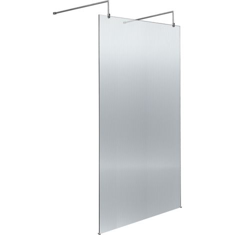 Balterley Shebdon Contemporary Bathroom 8mm Fluted Glass Wetroom Screen with Arms & Feet, 2091 x 970 x 1000mm, Polished Chrome (1/4)