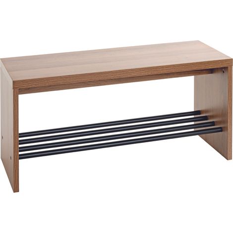 Banc à chaussures coloris chêne et métal noir - Longueur 80 x Profondeur 30 x Hauteur 40 cm (1/4)