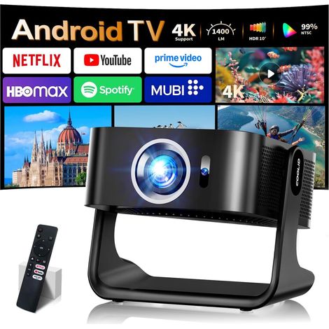 4K Ultra HD 1080P Mini Video Projector with WiFi 6 and BT 5.4 and Automatic Obstacle Avoidance for TV Stick/Laptop/PS5/HDMI Black (1/5)
