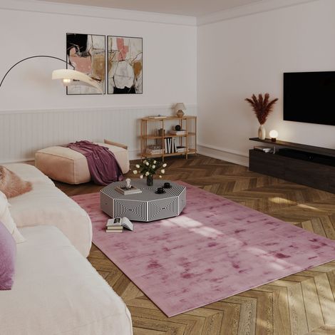 Tapis en viscose Symphony - Viskosetapis  - 150x80cm, Rectangular - 100% Viscose - Tissé main - Rose (1/5)
