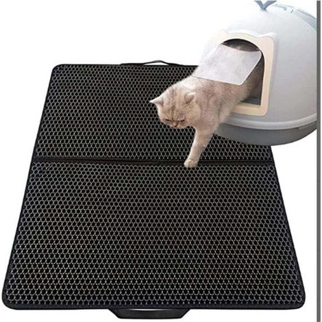 Litière pour chat，Tapis Litière Chat Bac à Litière pour Chats, Imperméable Non Toxique EVA,Double Couche en Nid d'abeille Design 30x45cm,Noir Litière pour chat