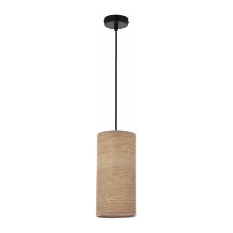 Lampe à suspension Ballo noire 1x60 e27 abat-jour noyer