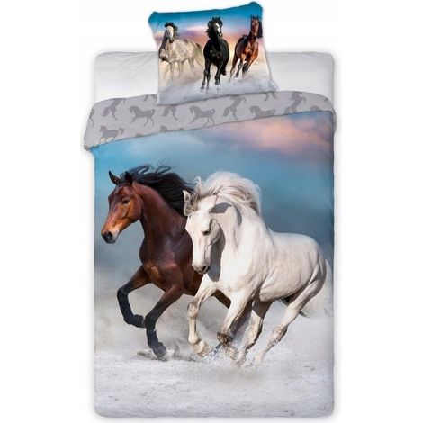 FARO PARURE DE LIT EN COTON POUR CHEVAUX, CHEVAUX, GALOP DE CHEVAUX, 140 X 200 CM ET 70 X 90 CM 24528
