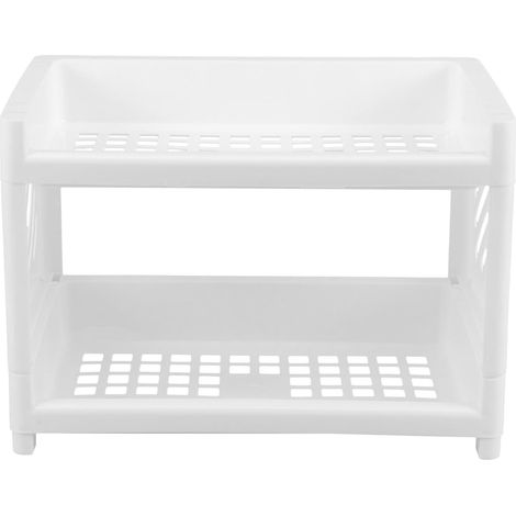 Étagère de comptoir pliable à 2 niveaux en plastique blanc avec trous drainage pour ranger les (1/5)