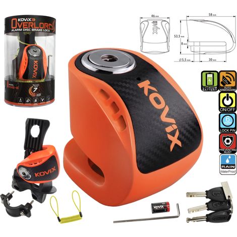 Candado de disco de freno Kovix KNS6 color naranja flúor con alarma (1/5)