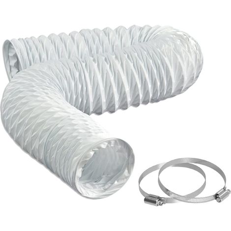 Tuyau d'Evacuation Flexible PVC Gaine de Ventilation Ø 153mm Longueur 2,5m Kit de Raccord pour Salle de Bain Cuisine Sèche-linge avec 2 Colliers de Serrage en Acier Blanc (1/5)