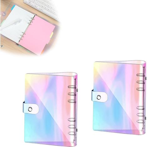 Classeur A6 6 Anneaux Transparent Souple - 2 Pièces Set d'Organisation pour Photos, Agendas, Documents - Classeur Budget avec Bouton Pratique, Archivage Léger (Couleur Claire) (1/5)