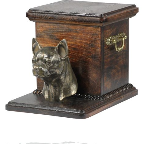 Chihuahua de pelo corto I: una urna para cenizas de perro con una estatuilla, una elegante urna para un perro, una urna única con un busto de perro de Art-Dog. (1/5)