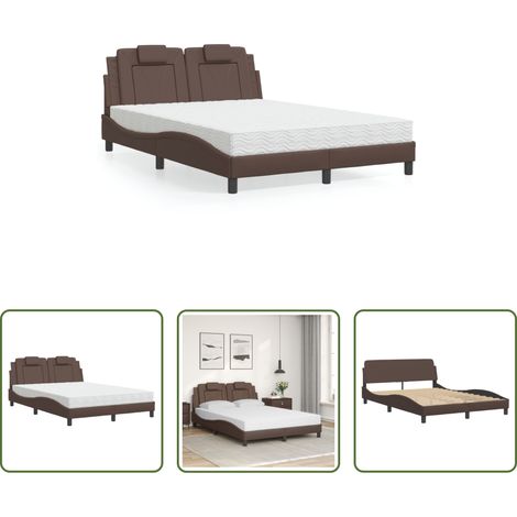 Matratze - Bett "Viana" mit Matratze Braun 140x190 cm Kunstleder (1/5)