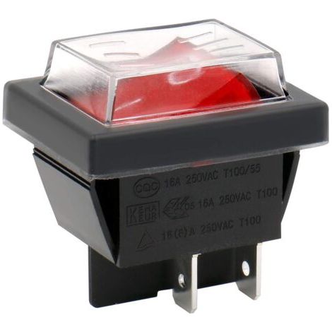 Interrupteur à bascule ON-OFF DPST 4 bornes lumière rouge 16A 250VAC avec couvercle étanche