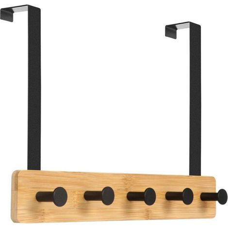 Over Door Hook 5 Hooks Bedroom Coat Rack for Storage, Jackets, Robes, Handbags and More-Natural