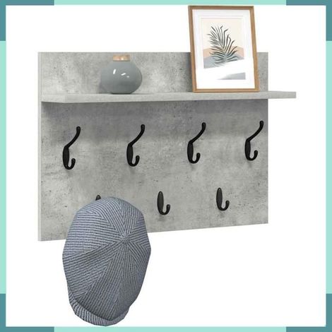 874430 Porte-manteau mural avec étagère Gris béton 60 x 40 x 12 cm (1/5)