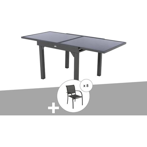Ensemble repas table extensible carrée en verre + 8 fauteuils - Piazza - Hespéride