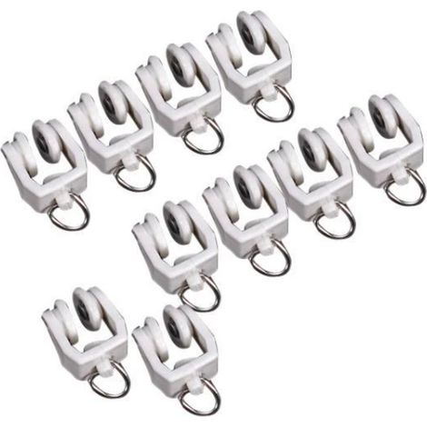 Lot de 10 coulisses pour rideaux - Crochets pour rideaux - Anneaux pour rideaux - Glisseur pour rideaux - Glisseur - Rideaux - Blanc - Rail (1/5)