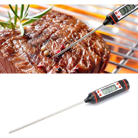Thermomètre alimentaire de précision en forme de stylo avec écran LCD, thermomètre à viande avec sonde en acier inoxydable, noir (1/5)