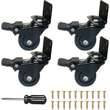 Schwenkbare Möbelrollen mit Bremsen – 4er-Set, 20 kg Tragkraft pro Stück, 32 mm Durchmesser, L-förmig, leise und abriebfest, aus TPR