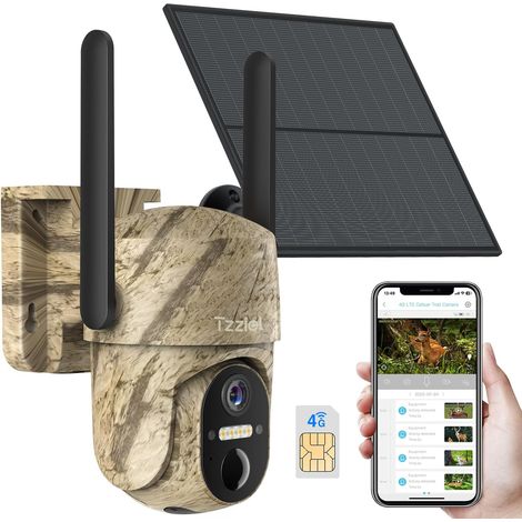 Camera de Chasse 4G et Carte Sim,2K Camera Exterieur sans Fil avec Panneau Solaire et Batterie,Détection PIR,Vision Nocturne Colorée,Audio Bidirectionnel,Étanche IP66,360° PTZ,sans WiFi (1/5)