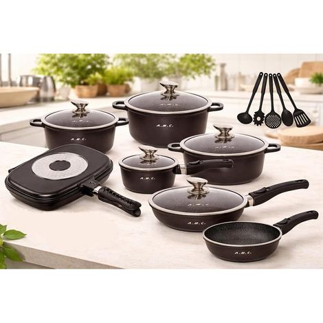 TrAdE Shop Traesio - Set Batteria Di Pentole 22pz Antiaderenti A Induzione Padelle Coperchi Utensili Da Cucina -