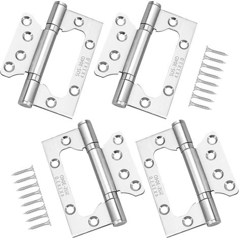 4 cerniere in acciaio inossidabile, cerniere per porte invisibili rettangolari da 4 pollici, 100 mm, argento (1/4)