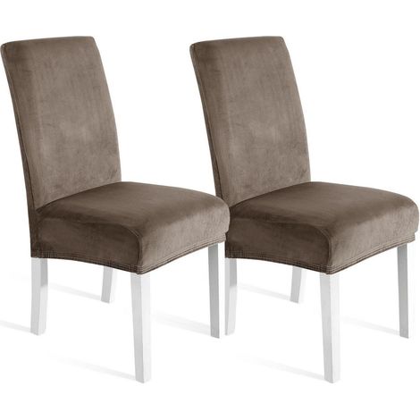 Stuhlhussen Samt 2er Set, Stretch, waschbar, Khaki (1/5)