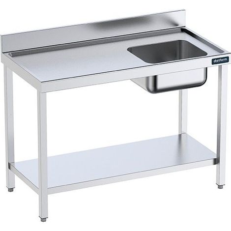 Table de chef Inox avec bac à Droite, bord anti-ruissellement et étagère - Gamme 600 - Distform