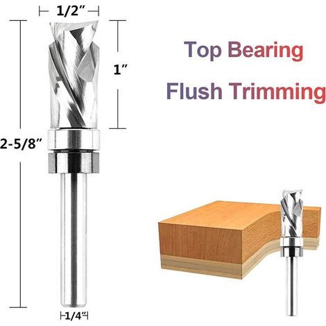 Fraise à affleurer spirale Tige Compression Cut Fraise pour défonceuse Diamètre de coupe Fraise à copier avec bague de démarrage en bas pour le travail du bois,1/41/21(2-5/8) (1/5)