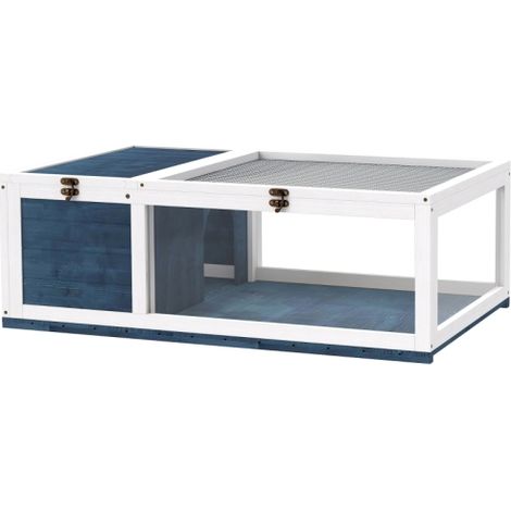 Casetta in legno per tartarughe, recinto con casetta principale e tetto incernierato, 91x60,5x32 cm, blu, spedizione dal sito. (1/5)
