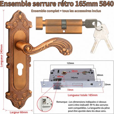 Serrure à poignée encastrée complète 165 5840, bronze antique 165 5840 300 g – Livraison gratuite