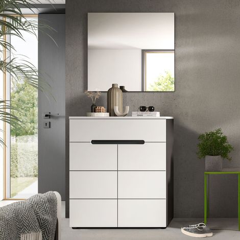Ensemble meuble à chaussure et miroir de blanc et anthracite - KANUT (1/5)