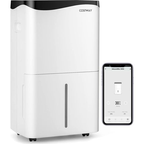 COSTWAY 4 in 1 Mobile Entfeuchter 50L/Tag Entfeuchtung, Luftentfeuchter Ventilator Dehumidifier Schlafenmodi, Raumentfeuchter 60㎡ / Wassertank / 24H Timer / WIFI (1/5)