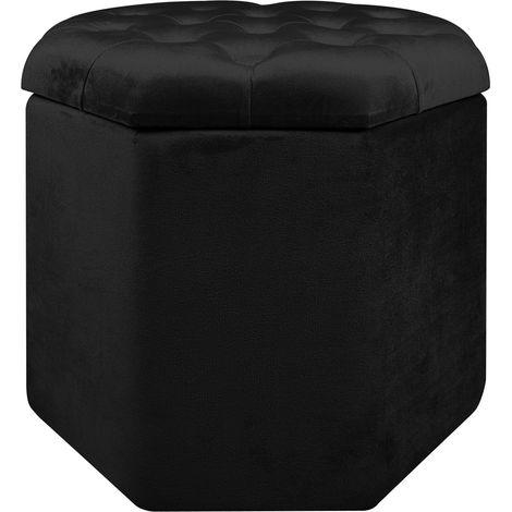 Pouf Ottagonale Contenitore Poggiapiedi Salotto In Velluto Sgabello Camera Design Pouff Poltroncina Cameretta Nero (1/5)