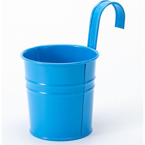 2 Pots De Fleurs En Métal Suspendus, Jardinière En Pot En Fer Avec Trou De Drainage, Parfaits Pour La Décoration Du Jardin（bleu）