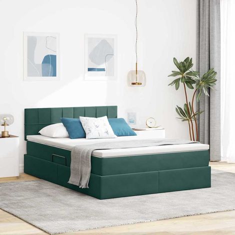vidaXL LED-Speicherbett mit Matratze Dunkelgrün 140 x 200 cm Samt (1/5)