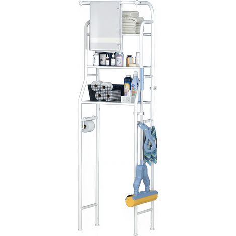 Toilettenregal über Toilette 3 Ebenen WC Regal ohne Bohren Badregal Carbonstahl Waschmaschinenregal Bad Organizer Stehend mit Handtuchstange Toilettenpapierhalter Haken Platzsparend, 160cm, Weiß (1/5)