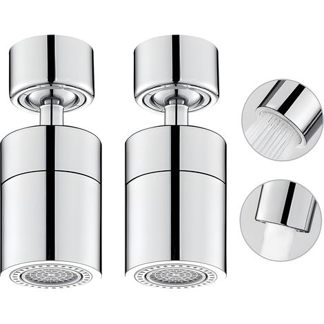 Aérateur de robinet rotatif à 360°, bec de robinet de cuisine rotatif, adapté aux robinets d'évier de cuisine et de salle de bain (argent), 2 pièces (1/5)