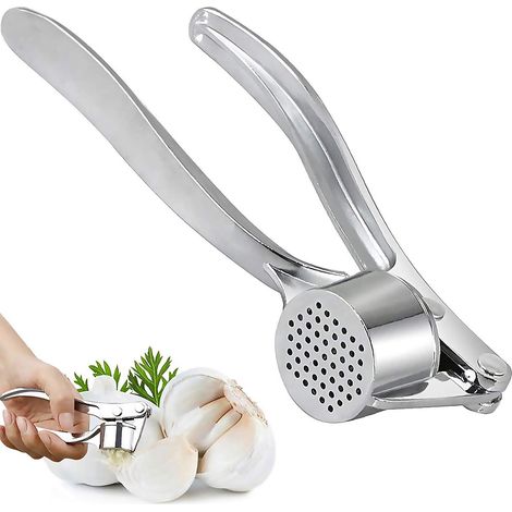 Prensa de ajos, cortador de ajos de acero inoxidable, prensa de ajos, molinillo de ajos, apto para lavavajillas, práctico accesorio de cocina para ajo y jengibre frescos (plateado) (1/5)