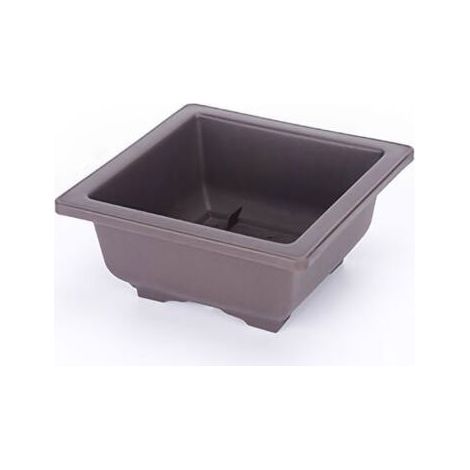 Pot de Culture pour Succulentes en Plastique Imitation Zisha Rectangulaire Épaissi Mat Brun avec Plateau Optionnel Grand Taille Carrée Modèle Bas -