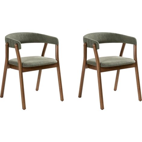 Lot de 2 Chaises de Salle à Manger Assise Tapissée Bois Marron Foncé et Vert Mylo