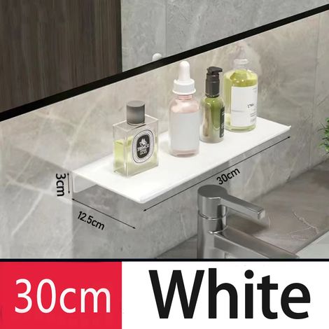 Étagère murale flottante en métal blanc (30 cm) - Étagère murale en métal, étagère flottante noire, petite étagère de salle de bain, étagères d'exposition pour le rangement mural (1/5)