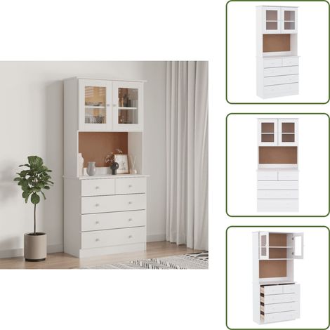 Highboard ALTA Weiß 77x35x165 cm Massivholz Kiefer - Hochboard - Sideboard - Wohnwand - Regal - TV-Schrank (1/5)