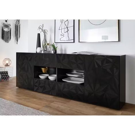 Buffet PRISMA 2 portes et 4 tiroirs – Design géométrique noir (1/3)