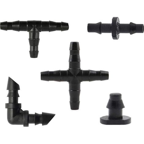 Kit de raccords d'irrigation, raccords cannelés pour tuyau d'arrosage de 6,35 mm pour pot de fleurs, légumes, jardin, pelouse, raccords de tuyau d'eau 200pcs