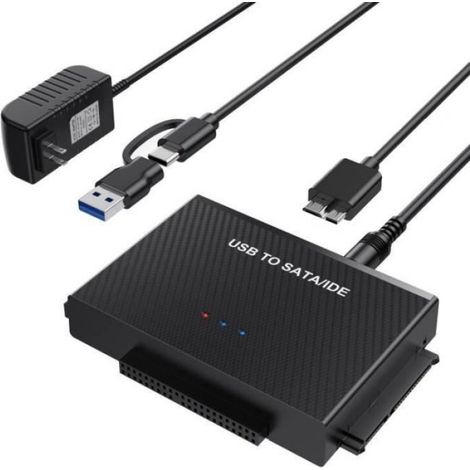 Adaptateur de disque dur USB 3.0 vers IDE SATA - 80 cm pour disque dur SSD IDE SATA 2,5\" 3,5\" avec alimentation externe (1/4)