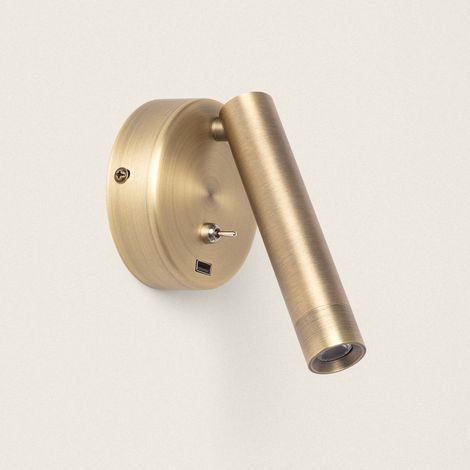 Lámpara de Pared con Luz de Lectura LED 2.5W Aluminio y Puerto USB Gazny Bronce