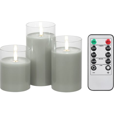 Flammenlose, flackernde Kerzen mit Timer und einstellbarer Helligkeit, 3-teiliges Set (Betrieb mit AA-Batterien) (1/5)