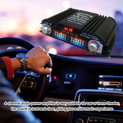 Amplificateur de puissance Audio BT5.0 pour voiture, récepteur stéréo de cinéma maison à 4 canaux 12 V avec Radio FM USB/carte SD/écran LCD AUX-in (1/5)